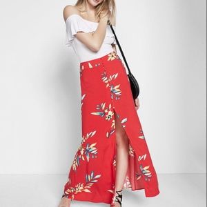 Express Tropical Floral Button Front Maxi Skirt